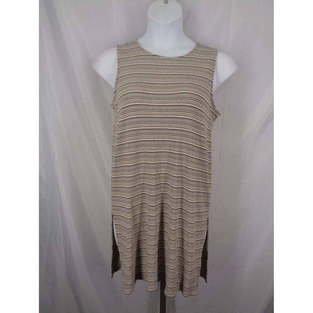J Jill Wearever Stripe Ribbed Tunic Tank Top Size Medium Sleeveless Slits